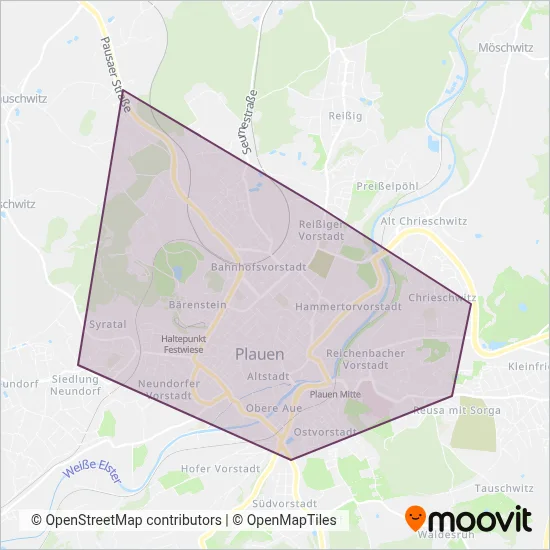 Straßenbahn Vogtland (Tram) coverage area map