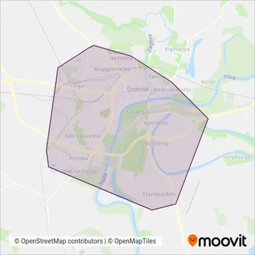 VOLÁNBUSZ Szolnok coverage area map