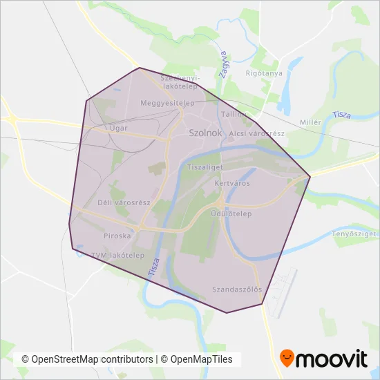 VOLÁNBUSZ Szolnok coverage area map