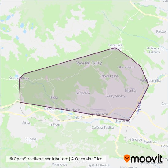 Mapa oblasti pokrytia Železničná spoločnosť Slovensko, a.s.