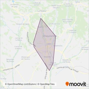 Mapa del área de cobertura de Transportes Adaptados Regionales (ALSA)