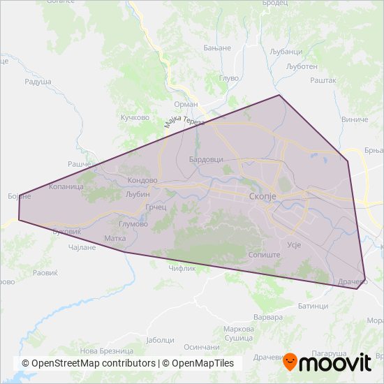 Mapa oblasti pokrytia JSP Skopje
