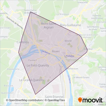 Astuce (Métropole Rouen Normandie) - Tram coverage area map