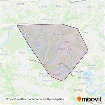 Astuce (Métropole Rouen Normandie) - Bus coverage area map