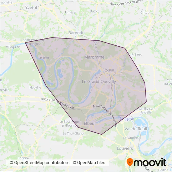 Astuce (Métropole Rouen Normandie) - Bus coverage area map