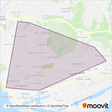 LiA (Le Havre Seine Métropole) - Tram coverage area map