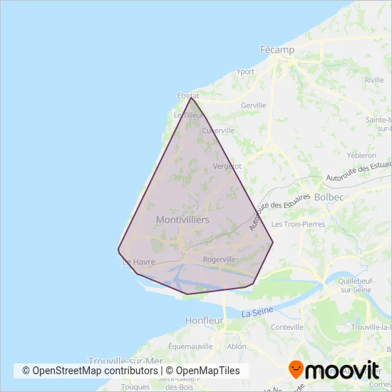 Mapa del área de cobertura de LiA (Le Havre Seine Métropole) - Autobús
