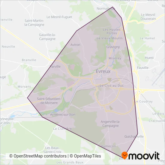 Carte de la zone de couverture de Transurbain (Evreux Portes de Normandie)