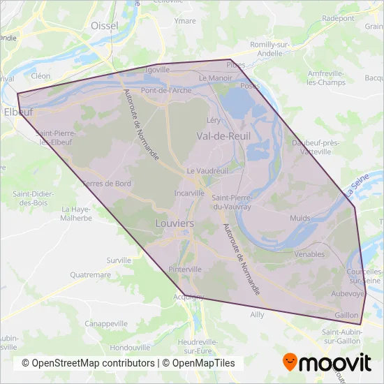 Carte de la zone de couverture de Semo (Val-de-Reuil, Louviers, Seine Eure Agglo)