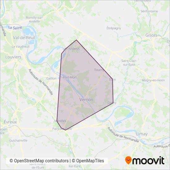 Carte de la zone de couverture de SN'go! (Vernon, Les Andelys, Seine Normandie Agglo)
