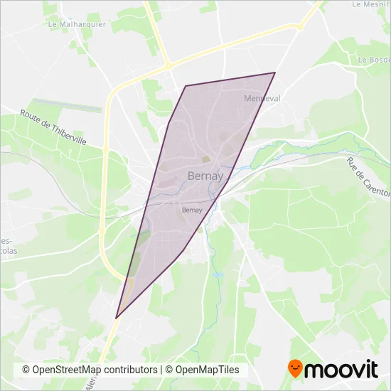 Mapa del área de cobertura de I'BUS (Intercom Bernay Terres de Normandie)