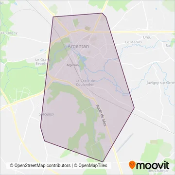 Carte de la zone de couverture de ArgentanBus (Argentan Intercom)
