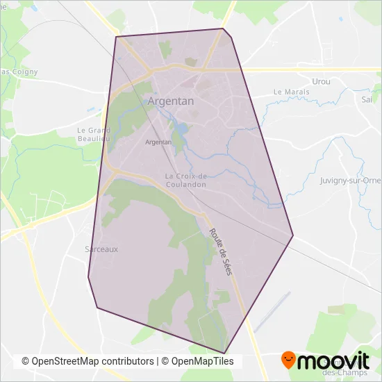 Mapa del área de cobertura de ArgentanBus (Argentan Intercom)