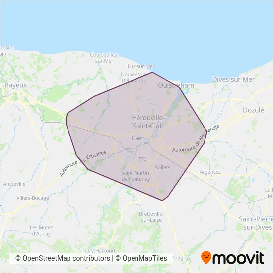 Mapa del área de cobertura de Twisto (Caen la mer) - Autobús