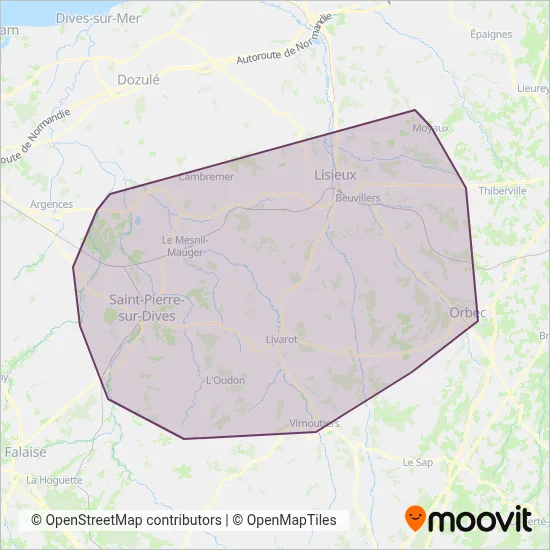Carte de la zone de couverture de Astrobus (Lisieux Normandie)