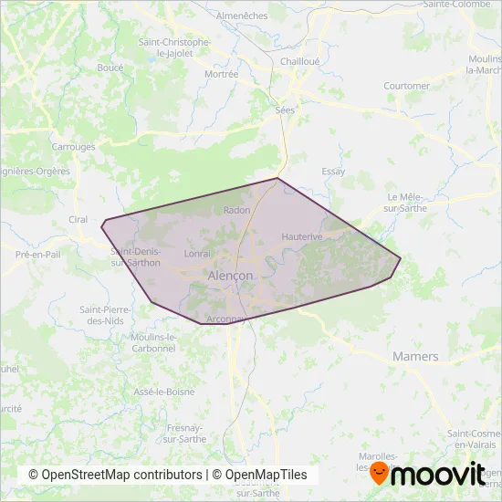 Carte de la zone de couverture de Altobus (Communauté Urbaine d'Alençon)