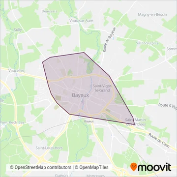 Carte de la zone de couverture de Bybus (Bayeux Intercom)