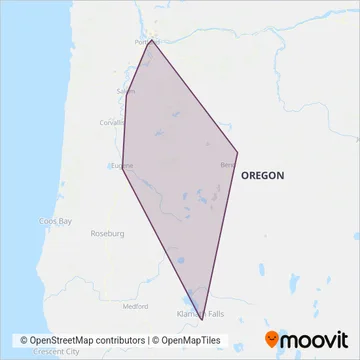 Pacific Crest Bus Lines coverage area map
