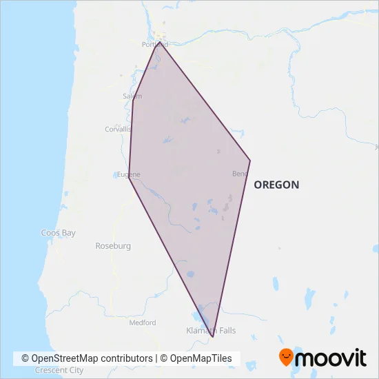 Pacific Crest Bus Lines coverage area map