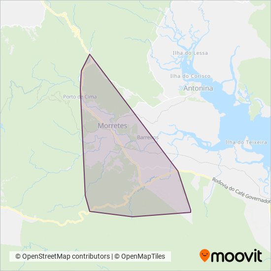 Mapa da área de cobertura da GGT Transportes (Morretes)