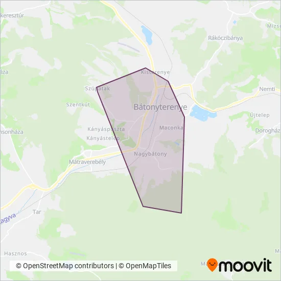 Volánbusz Zrt. Bátonyterenye coverage area map