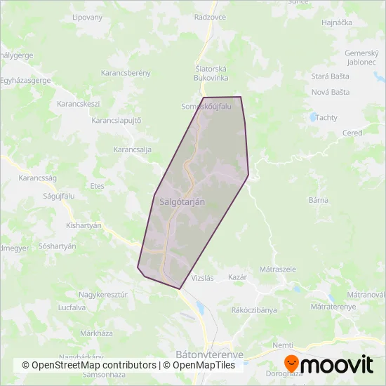 Volánbusz Zrt. Salgótarján coverage area map