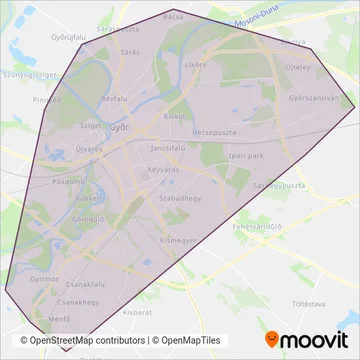 Volánbusz Zrt. Győr coverage area map