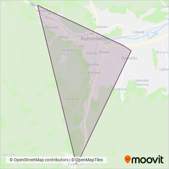 Mapa oblasti pokrytia ARRIVA Liorbus, a.s. - prev. Ružomberok