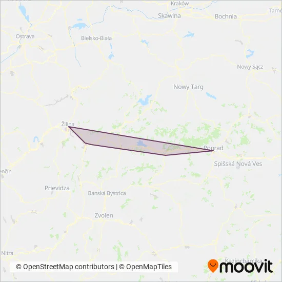 Mapa oblasti pokrytia Železničná spoločnosť Slovensko, a.s.
