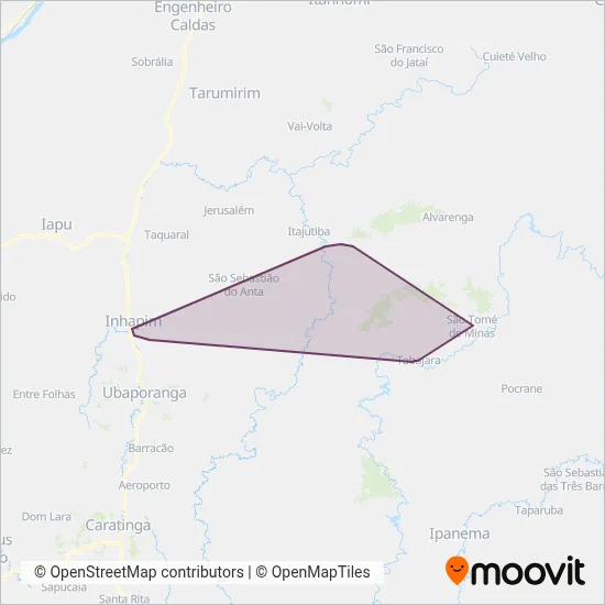 Mapa da área de cobertura da Leste Viagens