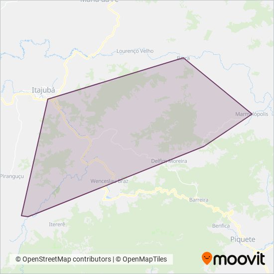 Mapa del área de cobertura de Expresso São José