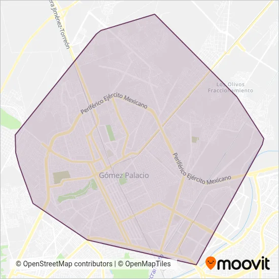 Sindicato de Rutas Urbanas de Gomez Palacio CTM coverage area map