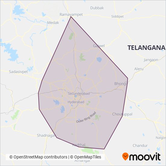 Telangana State Road Transport Corporation (Hyderabad local bus) coverage area map