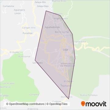 Mapa del área de cobertura de Consorcio de Tansportistas Cd. de Loja