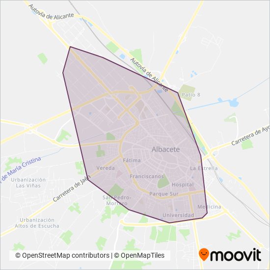 Mapa del área de cobertura de VECTALIA MOVILIDAD