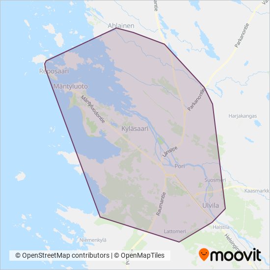 PJL | Porin Joukkoliikenne - kartta toiminta-alueesta