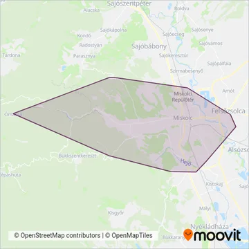 MVK Zrt. (Miskolc) - Bus coverage area map