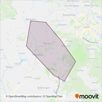 Карта на района на покритие на Градски транспорт - Перник