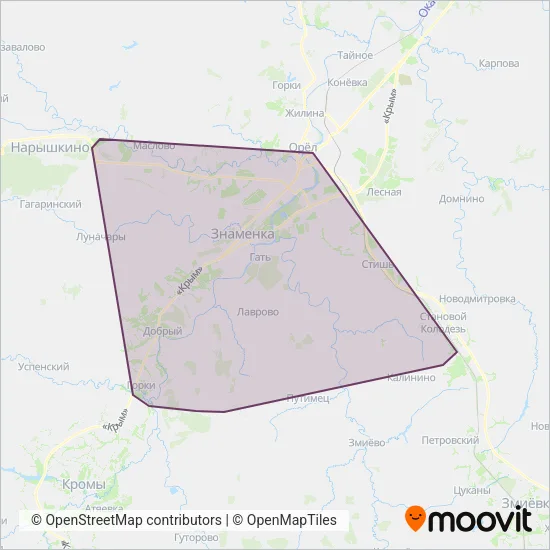 Oryol Dacha Routes coverage area map