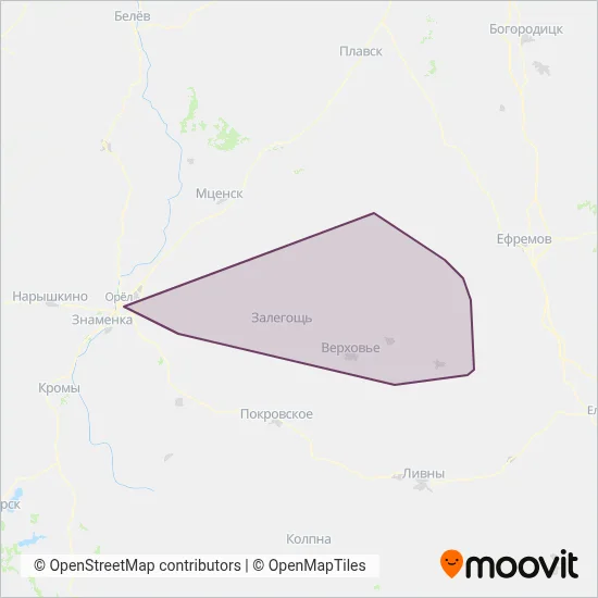Routes of Northeast Oryol Region coverage area map