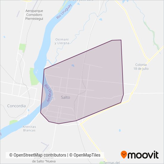 Mapa del área de cobertura de Intendencia de Salto