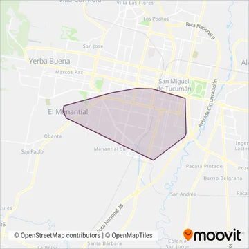 Mapa del área de cobertura de Autobuses Santa Fe U.T.E.
