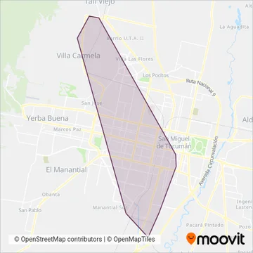 Mapa del área de cobertura de TCP Tucman U.T.E.