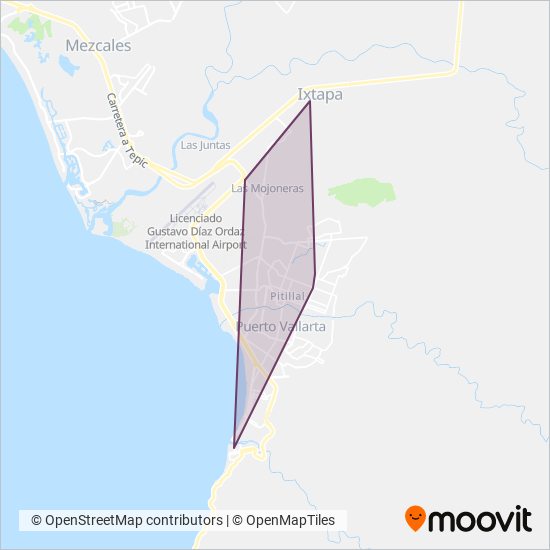 Mapa del área de cobertura de Mi Transporte - Búho Nocturno