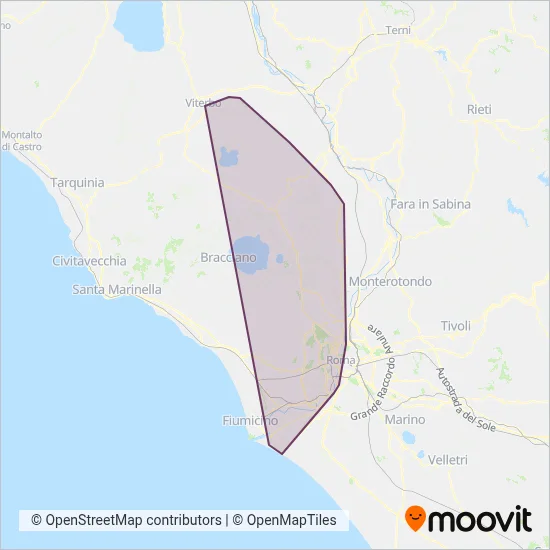 Area coperta dal servizio di Cotral (Treno)