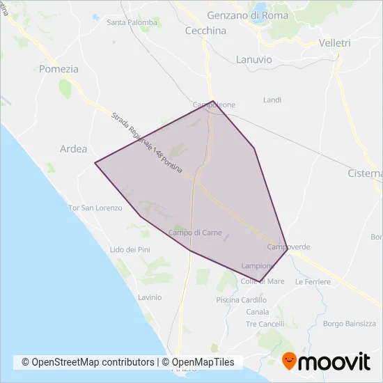 Area coperta dal servizio di Tesei Bus