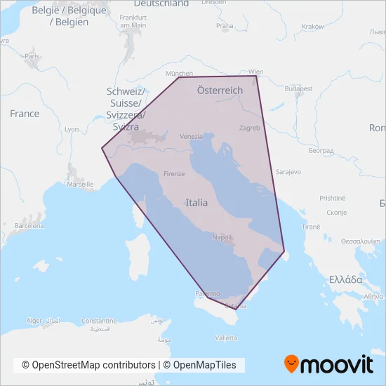 Trenitalia coverage area map