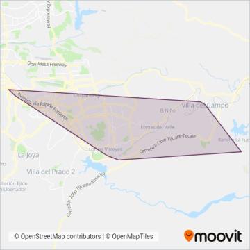 Mapa del área de cobertura de Transportes 24 de Febrero (Camión naranja)