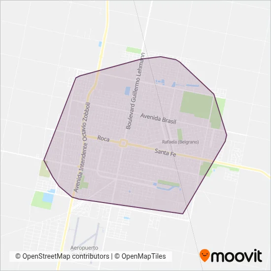 Mapa del área de cobertura de Rafaela