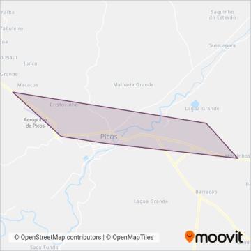 Mapa da área de cobertura da KB Transportes